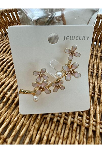 Pelin Aksesuar Pembe Beyaz Çiçekli Bahar Dalı Broş