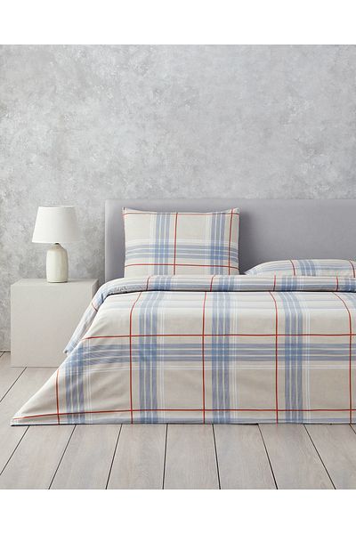 English Home Sada přírodních kostkovaných povlaků na přikrývku Béžová