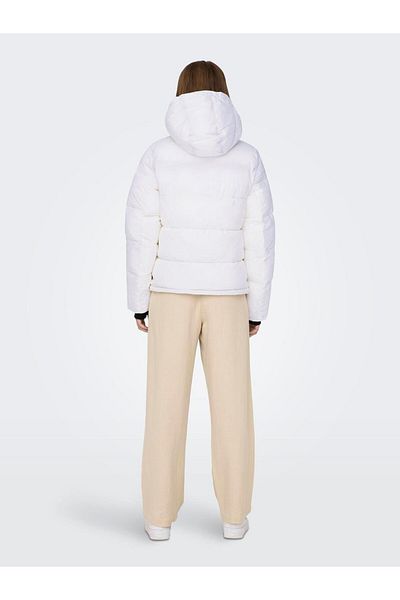 ONLY Ann Premium Puffer Regular Γυναικείο παλτό με λευκή κουκούλα