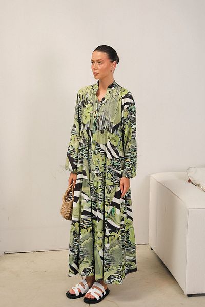 Melike Tatar Green Patterned Dress - 32-2216 Model