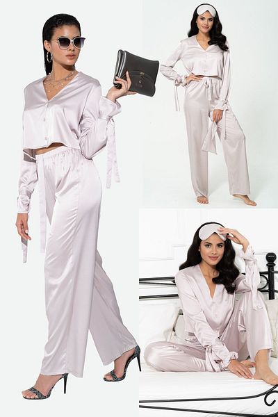 FOR YOU MODA 5-Piece Gray Pajama Set with Sleeve Binding Detail Inside and Out