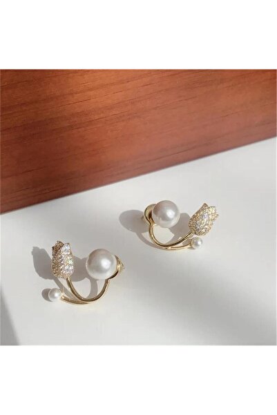 Pelin Aksesuar Gold Kristalli İncili Lale Hayalet Küpe