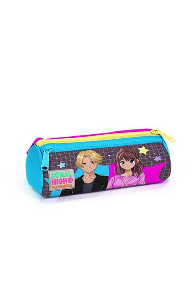 Coral High Γκρι μπλε ροζ μοτίβο anime τσάντα μολυβιού τριών διαμερισμάτων 22037