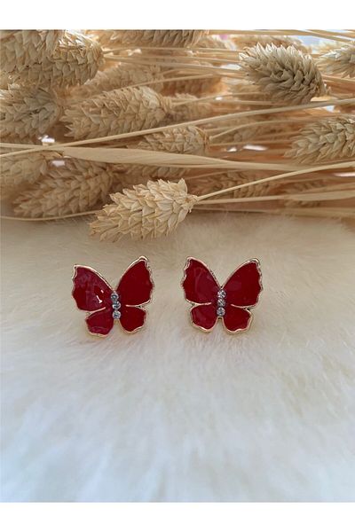 Pelin Aksesuar Red Butterfly Earrings