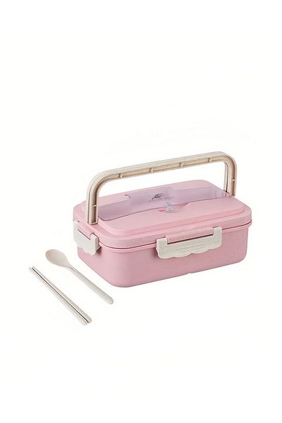 COOYA Wheat Straw Microwave-Compatible Lunch Box with Cutlery ,Durable,Spill-Proof Food Container,Pink