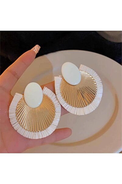 Pelin Aksesuar Beyaz Rafya Püskül Saçaklı Küpe