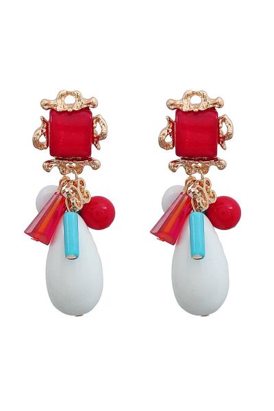 Pelin Aksesuar Red Blue White Beaded Design Earrings