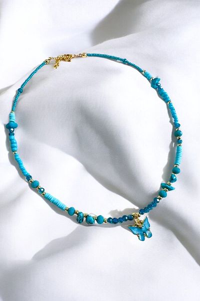 PETEK AKSESUAR Seashell Patterned Butterfly Fimo Bead Necklace