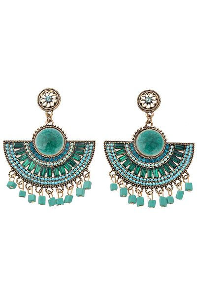 Pelin Aksesuar Green Beaded Ethnic Earrings