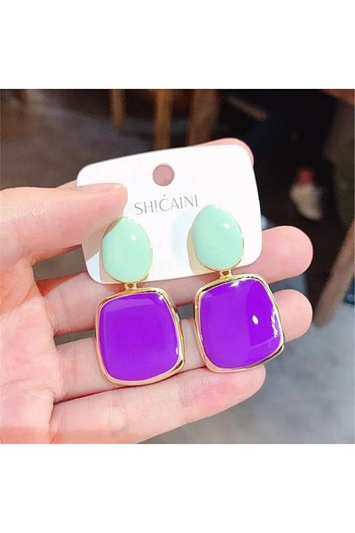 Pelin Aksesuar Purple Blue Enamel Earrings