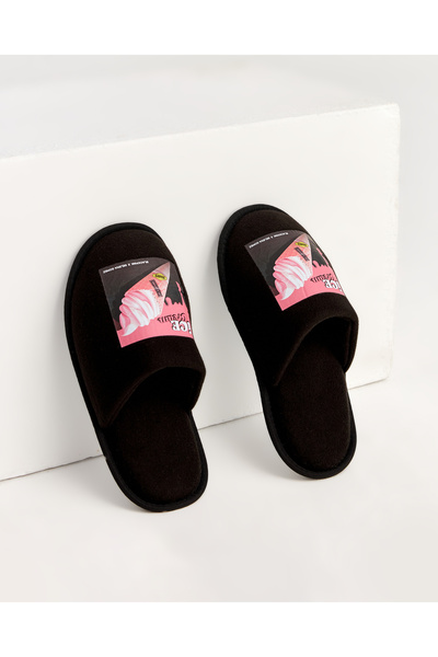 Chirpy Γυναικείες μαύρες παντόφλες σπιτιού σε σχήμα παγωτού Blackpink-s
