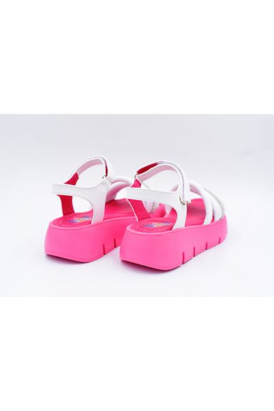 Prego Mini Angel - Sandale albe pentru copii, detaliu cu tuburi de piatră, velcro, talpă ușoară