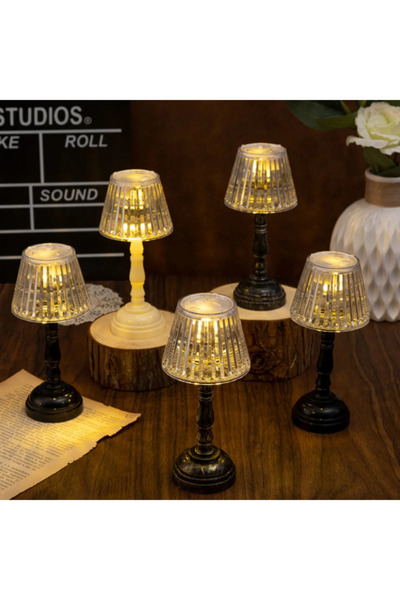 Janissary Renkli 2'li Kristal Elmas Led Masa Lambası Pilli Projeksiyon Mini Şeffaf Abajur Küçük Boy 12 Cm