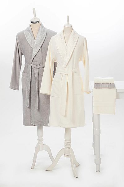 Özdilek Οικογενειακό Σετ Μπουρνούζι Camellia Grey Cream - Χαλάκι μπάνιου 4542