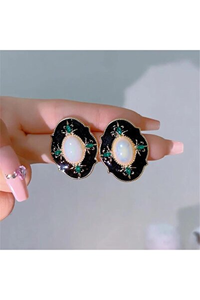 Pelin Aksesuar Siyah Dörtgen İncili Vintage Küpe