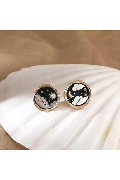 Pelin Aksesuar Güneş Ay Bulut Manzara Desenli Yeşil Küpe