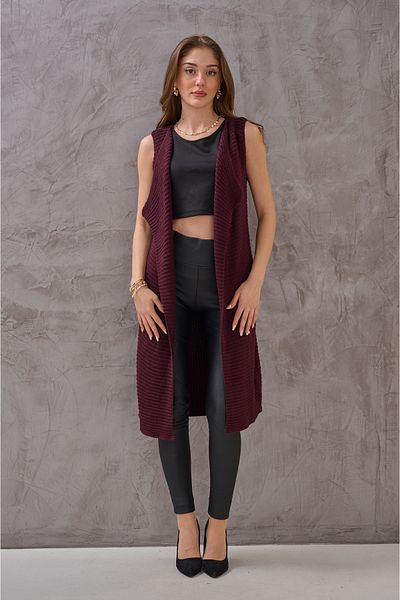 SHUGAA Women's Burgundy Trophy Sleeveless Front Button Detail Knitted Cardigan