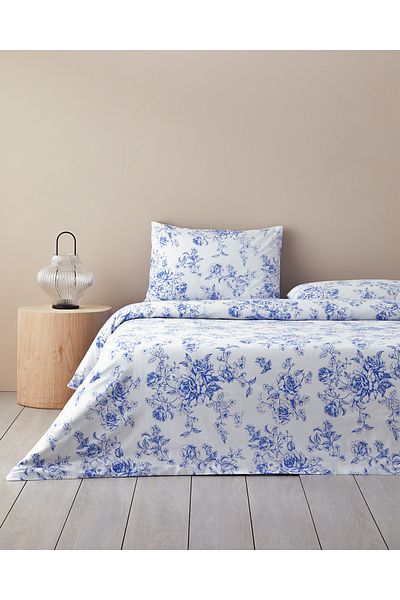 English Home Blue Rosey Violen King Size Duvet Cover Set