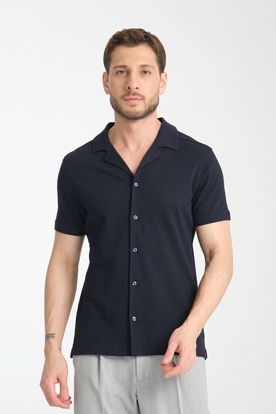 Frappoli Мъжка спортна риза Waffle - Slim Fit, къс ръкав, джоб, стандартна кройка