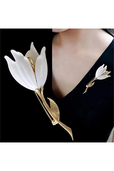 Pelin Aksesuar Beyaz Lale Broş