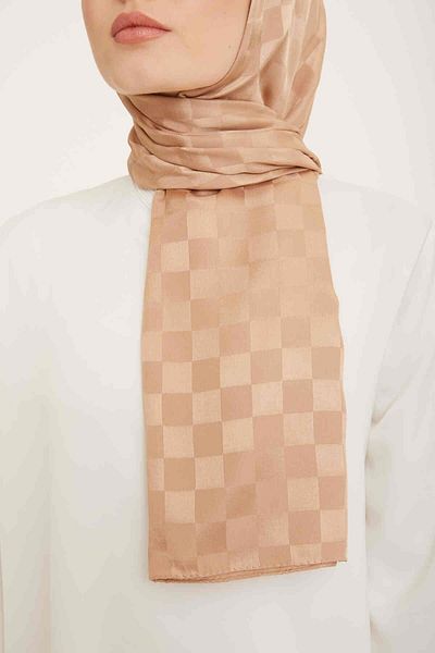 Armine Trend Jacquard Dark Camel Checker Pattern Diamond Shawl 2-4662