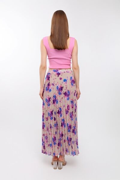 sehatex Πλισέ σιφόν φούστα - Qys με στάμπα, ελαστική μέση και φόδρα