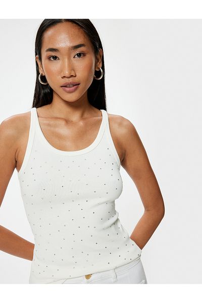 Koton Μπλουζάκι U Collar Slim Fit Stoned Tank Top
