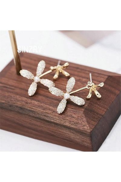 Pelin Aksesuar Jewelled Flower Patterned Ghost Earrings