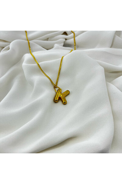 FM Bijuteri K Gold Color Women Letter Balloon Necklace
