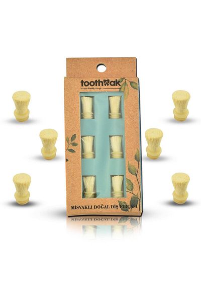 Toothwak 2 فرشاة رأس ميسفاك طبيعية + مسحوق + رأس احتياطي