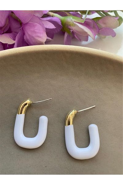 Pelin Aksesuar White Gold Square Hoop Earrings