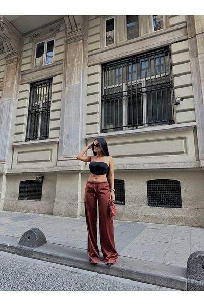 LB Laluna Butik Γυναικείο σατέν ελαστικό Flowy Palazzo παντελόνι