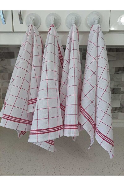 LilaMOON Lila Moon Pamuklu Beyaz Renkli (Kırmızı Çizgili) 4'lü Peçete, Kurulama Bezi, Beslenme Örtüsü