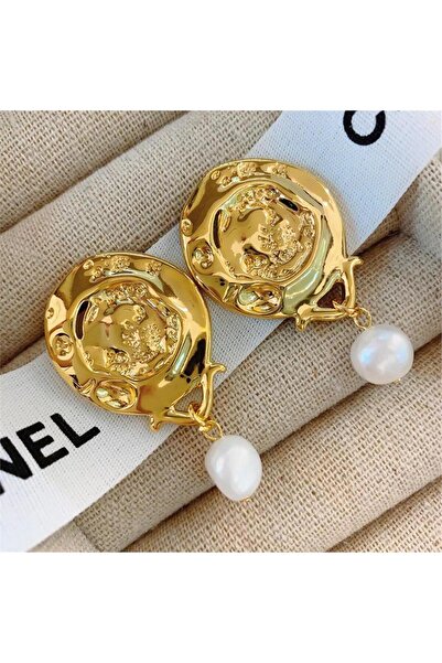 Pelin Aksesuar İncili Büyük Gold Küpe