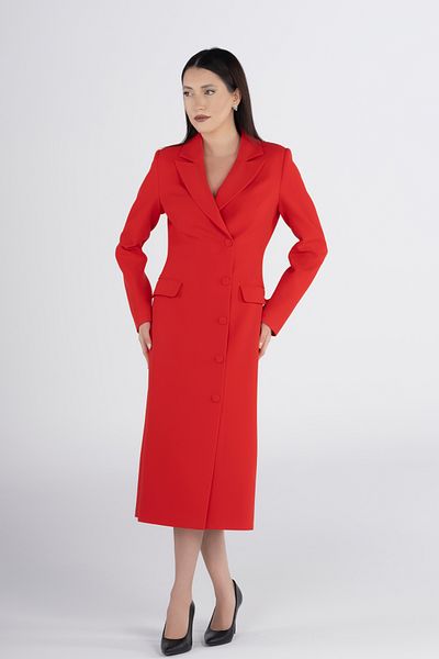 PEARL Double Breasted Neckline Long Red Jacket Dress with Pockets - Stylish Office & Wedding Invitation Dress, Trendy Model