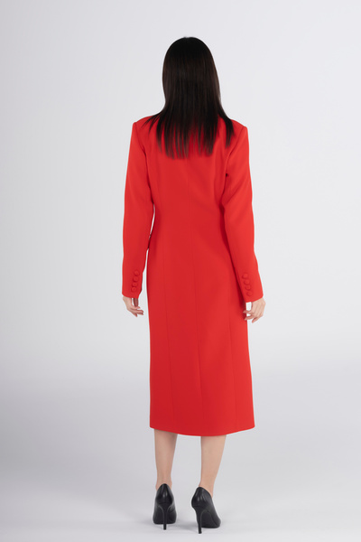 PEARL Kruvaze Yaka Cepli Uzun Kırmızı Ceket Elbise - Şık Ofis & Düğün Davet Elbisesi, Trend Model