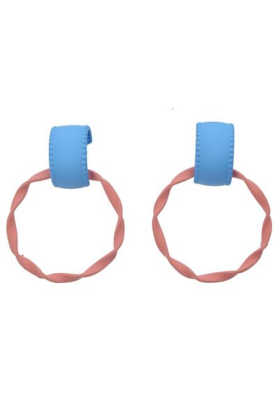 Pelin Aksesuar Pink Blue Hoop Earrings