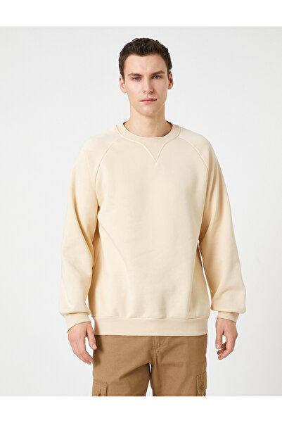 Koton Sweatshirt mit Rundhalsausschnitt und Raglanärmeln – mit Nahtdetails und Raster