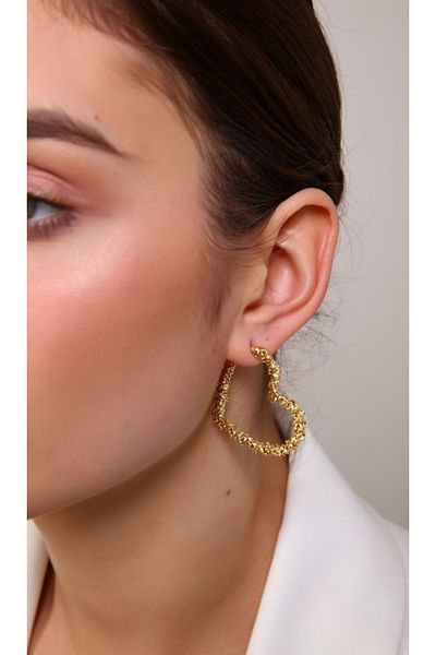 mos&more Gold Heart Model Stylish Hoop Earrings