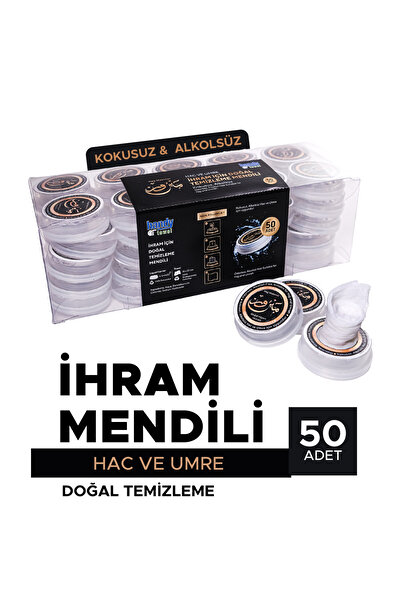 HandyTowel İhram Için Doğal Temizleme Mendili, Hac - Umre Alkolsüz Ve Kokusuz Helal Mendil 50 Adet