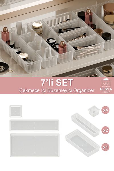 Fesya Home Transparent Origami Drawer Organizer - Kitchen, Office, Bathroom Organizer Set of 7