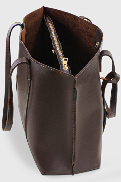 Housebags Kadın Üç Bölmeli Kahverengi Deri Görünümlü Shopper Çanta 269