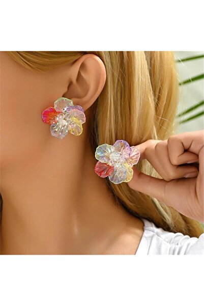 Pelin Aksesuar Renkli Çiçek İşlemeli Küpe