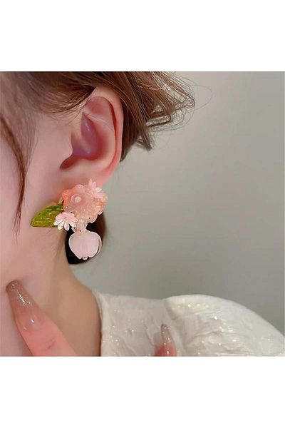 Pelin Aksesuar Design Pink Flower Patterned Earrings