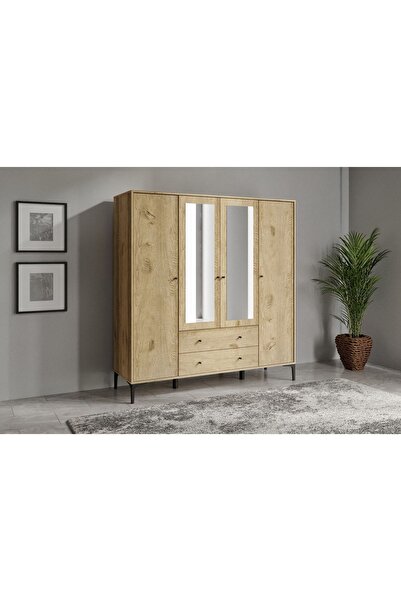 VENATTO Focus 4 Kapılı, 2 Çekmeceli Aynalı Dolap (MEŞE) (%100MDF)