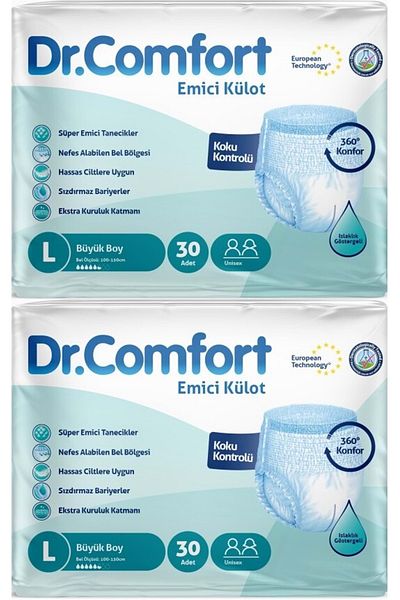 Dr.Comfort Adult Absorbent Diaper Panties - L Large 60 Pieces (2Pk*30)