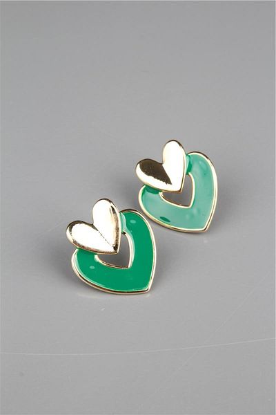 Pelin Aksesuar Green Gold Heart Earrings