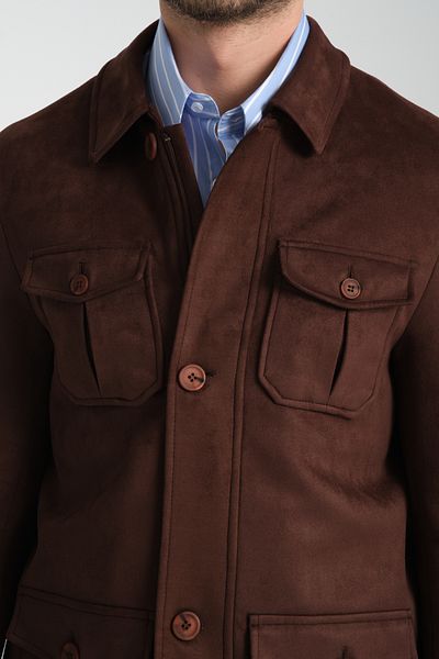 Frappoli Men's Suede Trench Coat - Zip and Button, Standard Fit