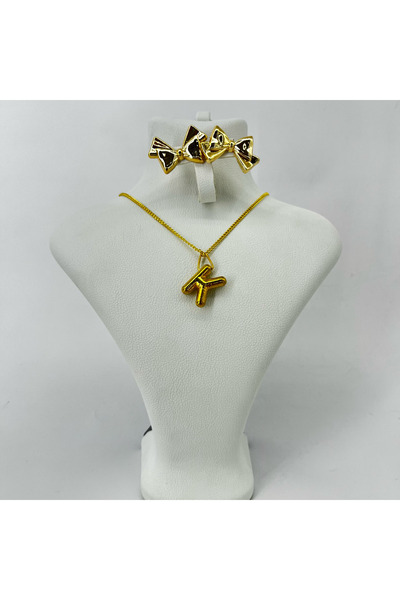 FM Bijuteri K Gold Color Women Letter Balloon Necklace