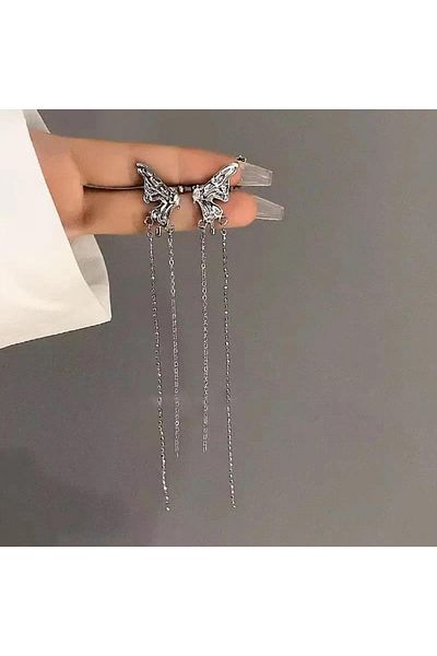 Pelin Aksesuar إكسسوار أذن متدلي فضي بنمط الفراشة - حلق